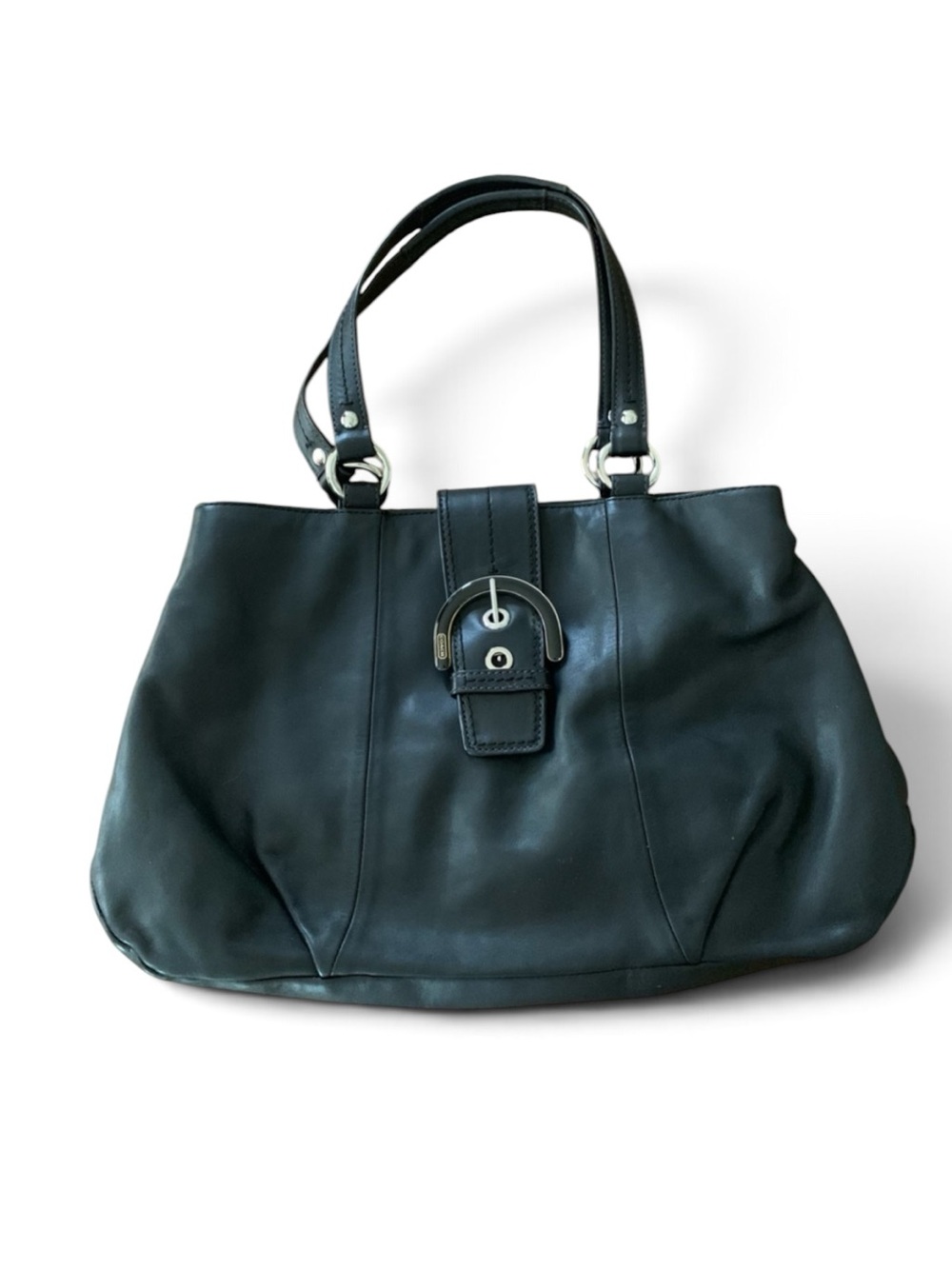 Coach Soho Pleated Leather Buckle Flap Shoulder Bag Black Classic